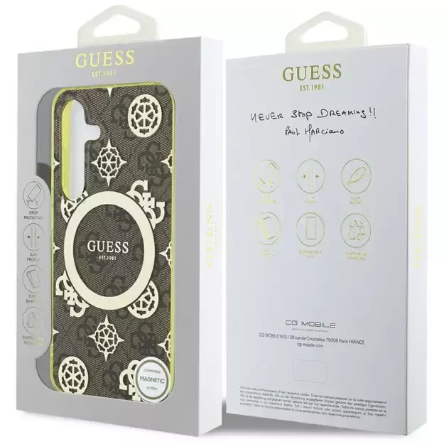Guess 4G Background Gold Electroplated Peony Pattern MagSafe case for Samsung Galaxy S25 brown 7