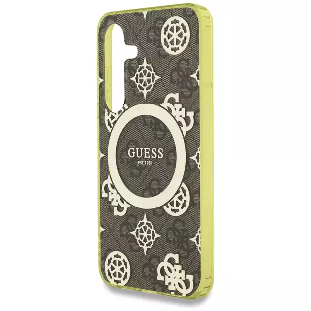 Guess 4G Background Gold Electroplated Peony Pattern MagSafe case for Samsung Galaxy S25 brown 5