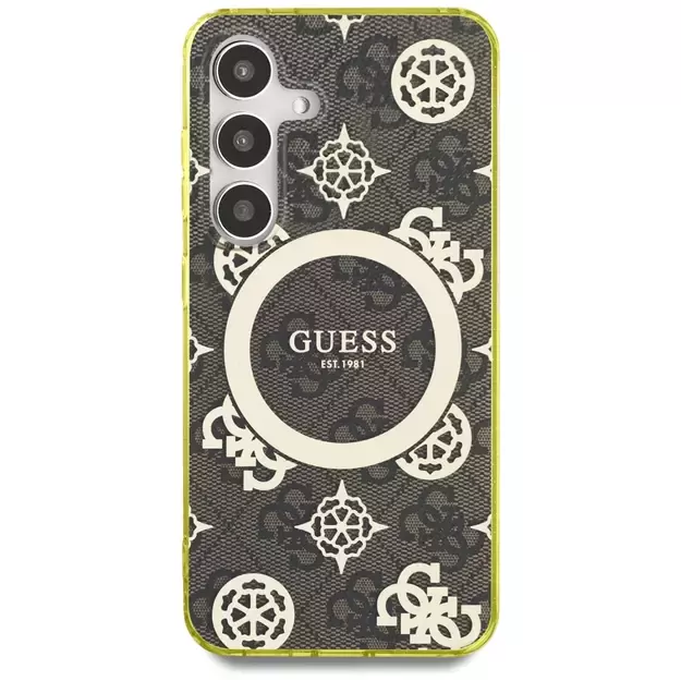 Guess 4G Background Gold Electroplated Peony Pattern MagSafe case for Samsung Galaxy S25 brown 2