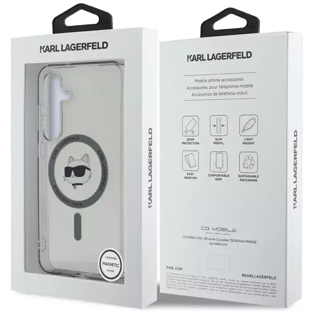 Karl Lagerfeld Button Choupette Head Printed Logo MagSafe Samsung Galaxy S25 Plus case black 7