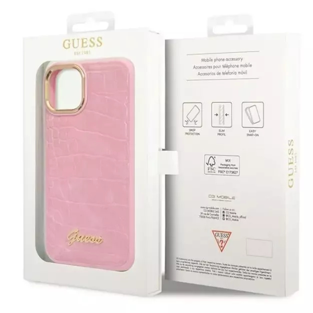 Guess Croco Collection case for iPhone 14 Plus - pink 7