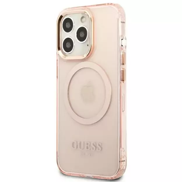 Guess GUHMP13LHTCMP iPhone 13 Pro / 13 6.1&quot  pink/pink hard case Gold Outline Translucent MagSafe 1