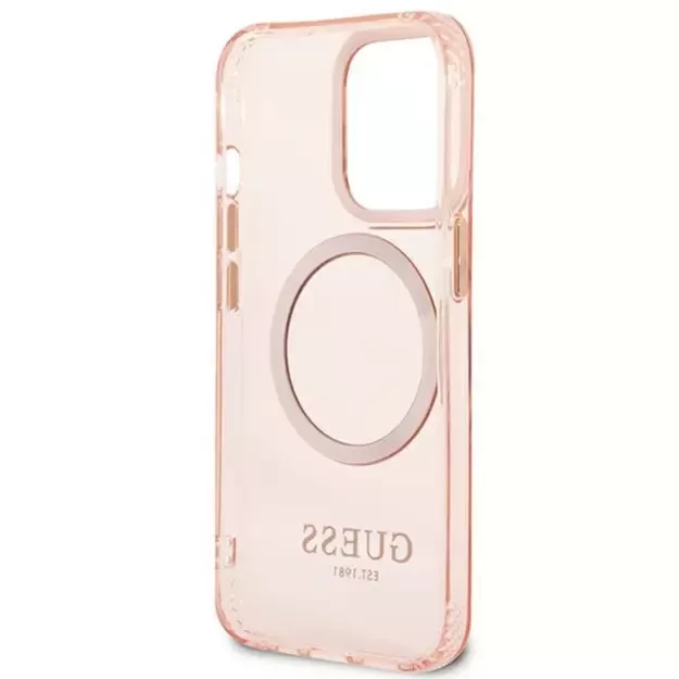 Guess GUHMP13LHTCMP iPhone 13 Pro / 13 6.1&quot  pink/pink hard case Gold Outline Translucent MagSafe 6