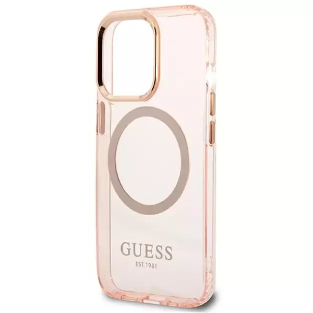 Guess GUHMP13LHTCMP iPhone 13 Pro / 13 6.1&quot  pink/pink hard case Gold Outline Translucent MagSafe 5