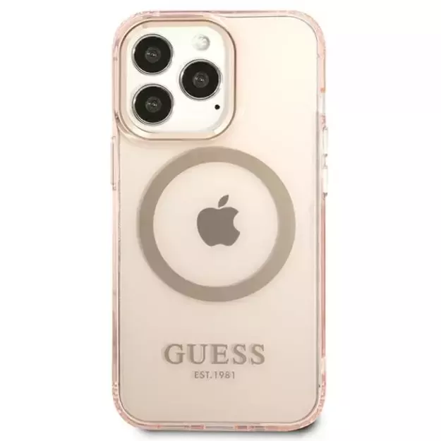 Guess GUHMP13LHTCMP iPhone 13 Pro / 13 6.1&quot  pink/pink hard case Gold Outline Translucent MagSafe 2