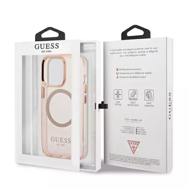 Guess GUHMP13LHTCMP iPhone 13 Pro / 13 6.1&quot  pink/pink hard case Gold Outline Translucent MagSafe 7