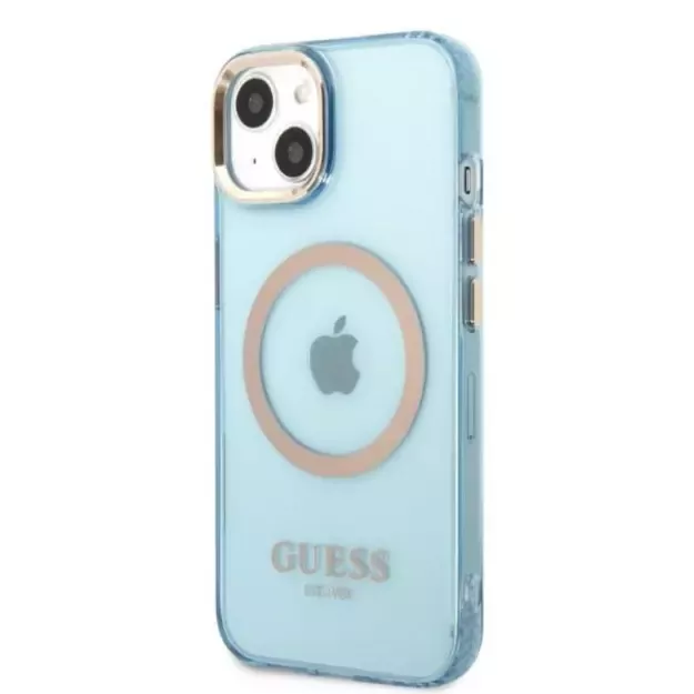 Guess Gold Outline Translucent MagSafe case for iPhone 13 - blue 8