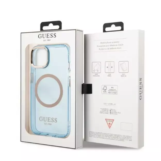 Guess Gold Outline Translucent MagSafe case for iPhone 13 - blue 14