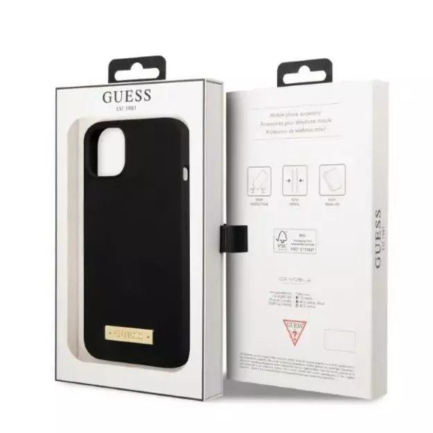 Guess Silicone Logo Plate MagSafe case for iPhone 13 mini - black 14
