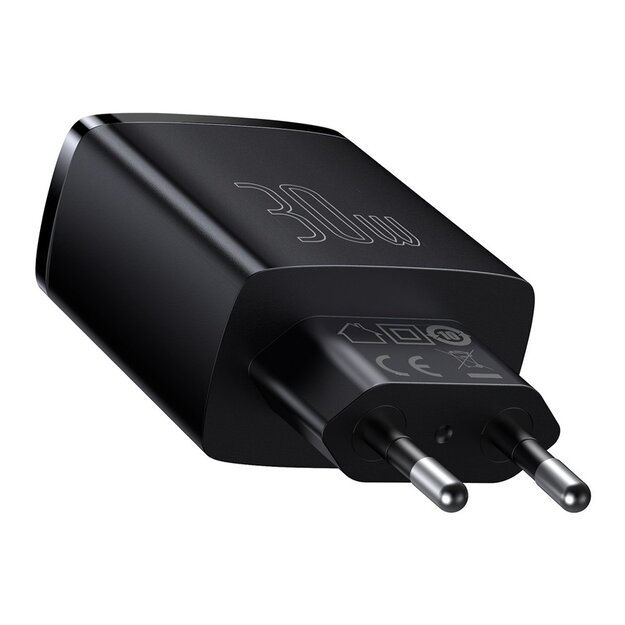 [AFTER RETURN] Baseus Compact quick charger 2x USB / USB Type C 30W 3A Power Delivery Quick Charge black (CCXJ-E01) 3