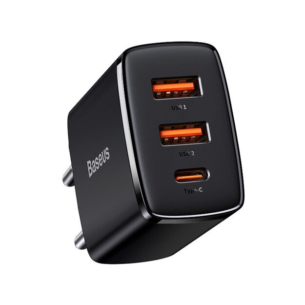 [AFTER RETURN] Baseus Compact quick charger 2x USB / USB Type C 30W 3A Power Delivery Quick Charge black (CCXJ-E01)