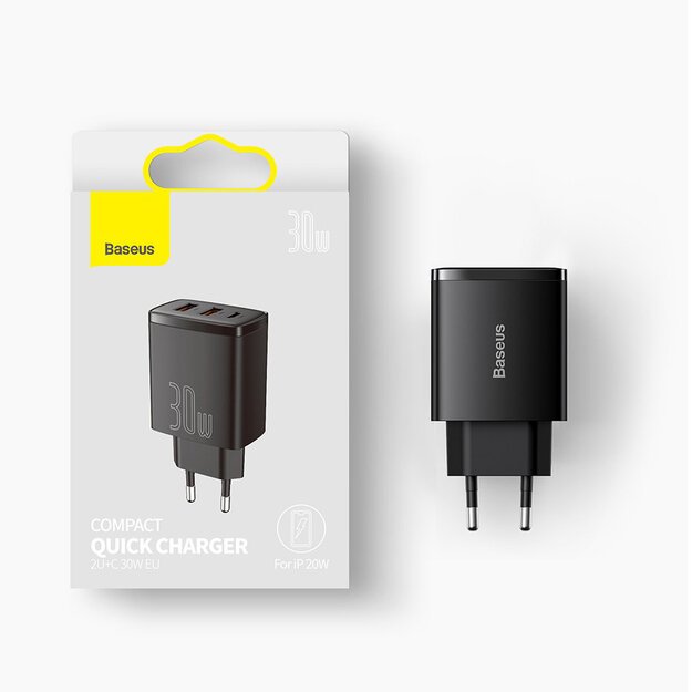 [AFTER RETURN] Baseus Compact quick charger 2x USB / USB Type C 30W 3A Power Delivery Quick Charge black (CCXJ-E01) 18