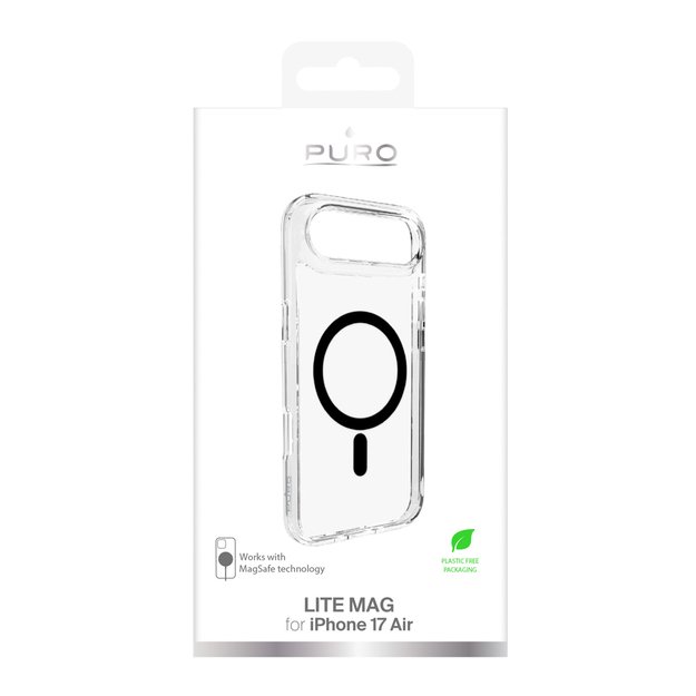 Puro Lite Mag TPU+PC Case Compatible with MagSafe for iPhone 17 Air - Transparent with Black Ring 1
