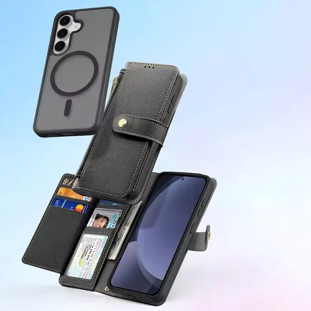 Dux Ducis Lawa Leather Case for Samsung Galaxy S25+ with Detachable Magnetic Wallet - Black 22