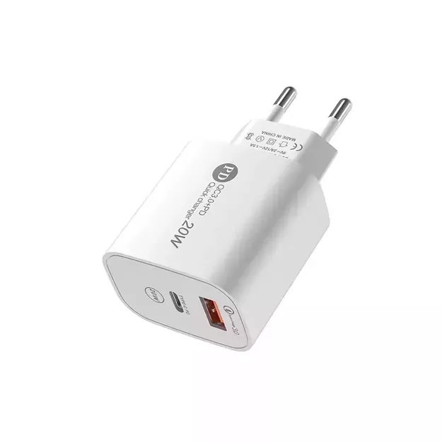 A6MaxL 20W USB-A USB-C Wall Charger with 1m USB-C - Lightning Cable - White 1