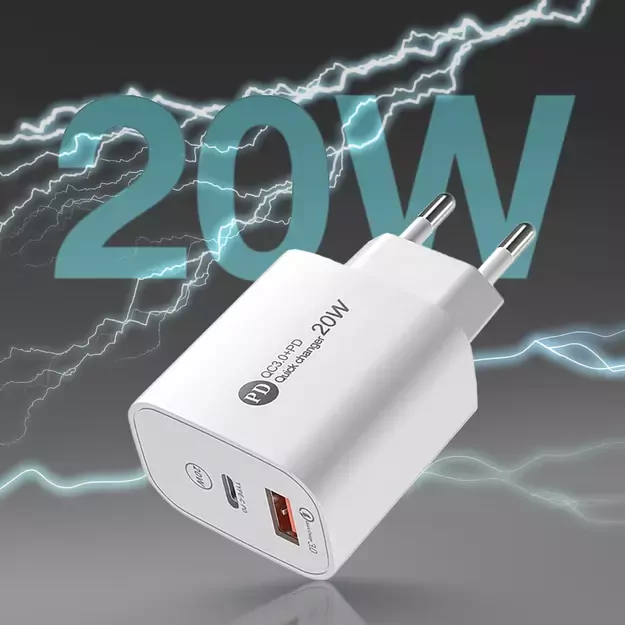 A6MaxL 20W USB-A USB-C Wall Charger with 1m USB-C - Lightning Cable - White 4