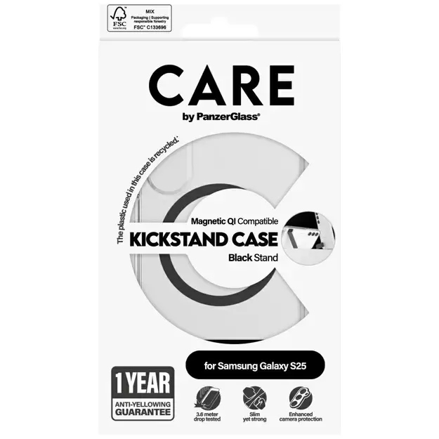 CARE by PanzerGlass Feature Black Kickstand &amp  QI Case for Samsung Galaxy S25 - Transparent 6