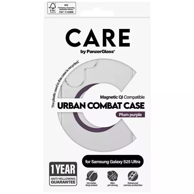 CARE by PanzerGlass Flagship Urban Combat Purple QI Case for Samsung Galaxy S25 Ultra - Transparent 3