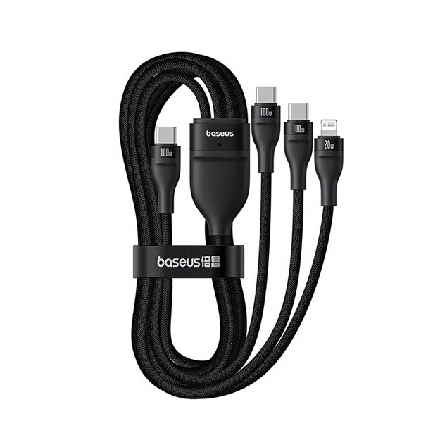 Baseus Flash Series 3 3in1 cable 100W USB-C - USB-C+USB-C+ Lightning 1.5m + 3 x 0.25 m - black 3