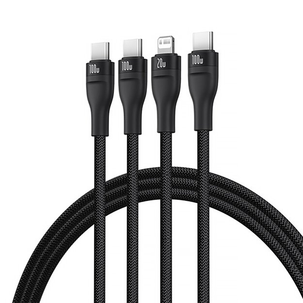 Baseus Flash Series 3 3in1 cable 100W USB-C - USB-C+USB-C+ Lightning 1.5m + 3 x 0.25 m - black 1