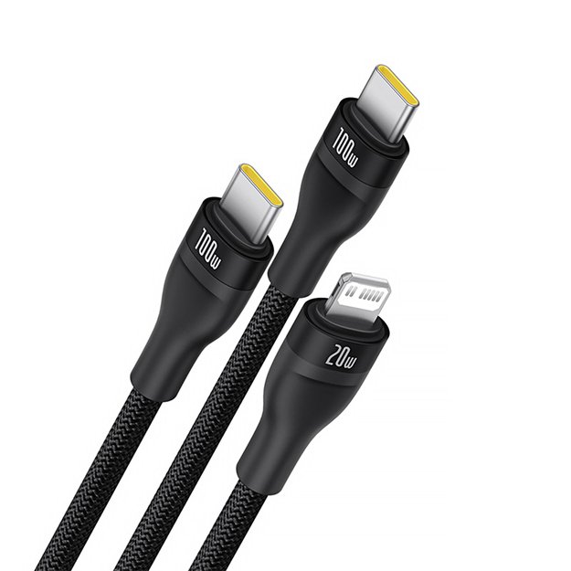 Baseus Flash Series 3 3in1 cable 100W USB-C - USB-C+USB-C+ Lightning 1.5m + 3 x 0.25 m - black 2