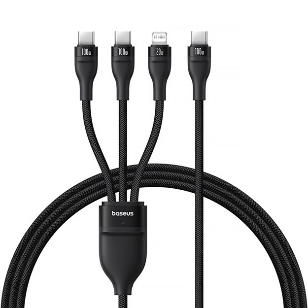 Baseus Flash Series 3 3in1 cable 100W USB-C - USB-C+USB-C+ Lightning 1.5m + 3 x 0.25 m - black