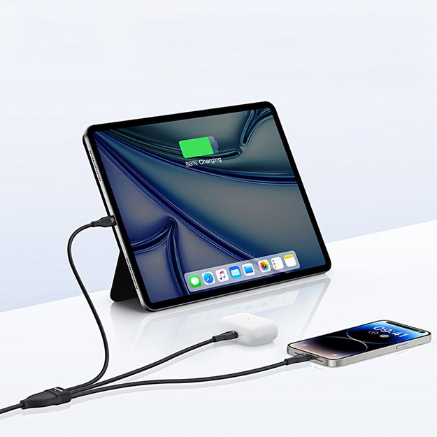 Baseus Flash Series 3 3in1 cable 100W USB-C - USB-C+USB-C+ Lightning 1.5m + 3 x 0.25 m - black 12