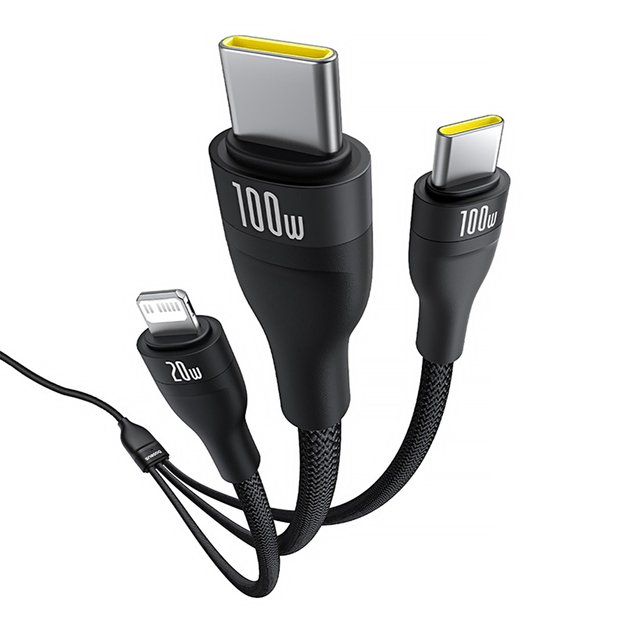 Baseus Flash Series 3 3in1 cable 100W USB-C - USB-C+USB-C+ Lightning 1.5m + 3 x 0.25 m - black 4