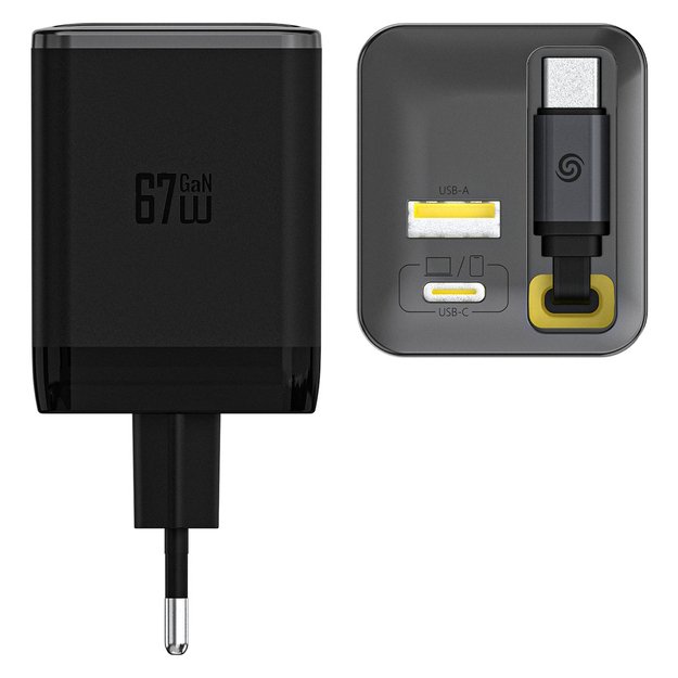 Dudao A67EU GaN 67W Wall Charger with Built-in Retractable USB-C Power Delivery Quick Charge Cable - Black 2