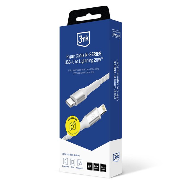 3mk Hyper Cable N-SERIES USB-C / Lightning 1m 9V/2A 20W / white 10