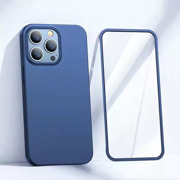 Joyroom 360 Full Case front and back cover for iPhone 13 Pro + tempered glass screen protector blue (JR-BP935 blue) 7