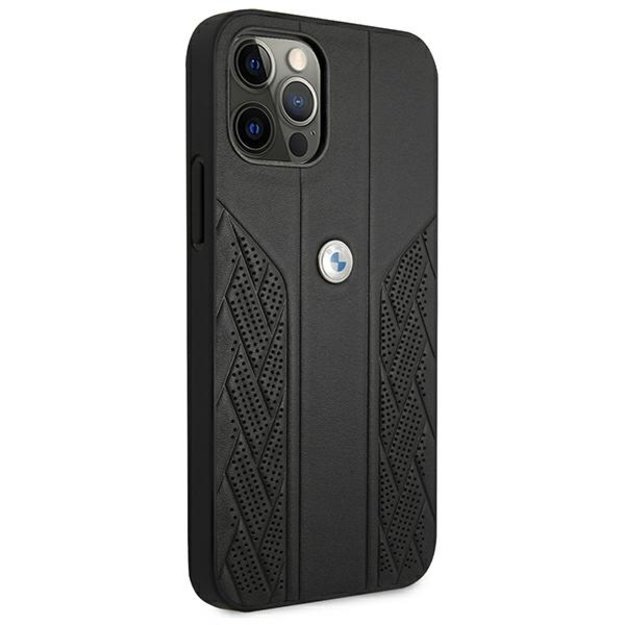 Etui BMW BMHCP12LRSPPK iPhone 12 Pro Max 6,7  czarny/black hardcase Leather Curve Perforate 3