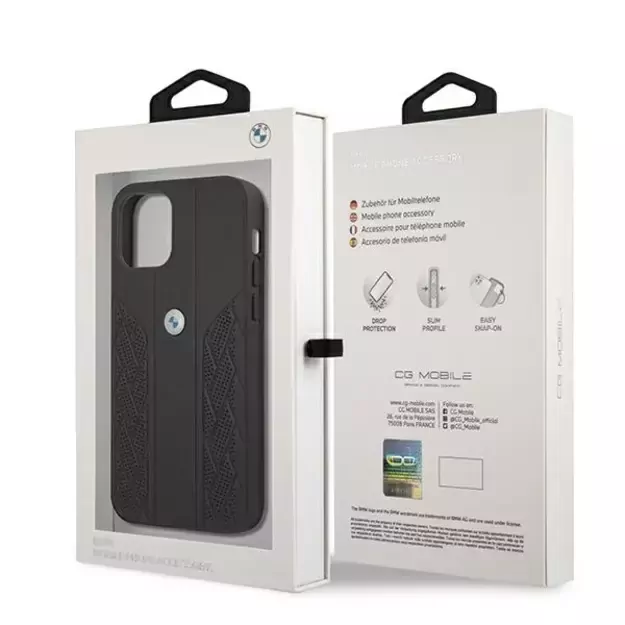Etui BMW BMHCP12LRSPPK iPhone 12 Pro Max 6,7  czarny/black hardcase Leather Curve Perforate 14