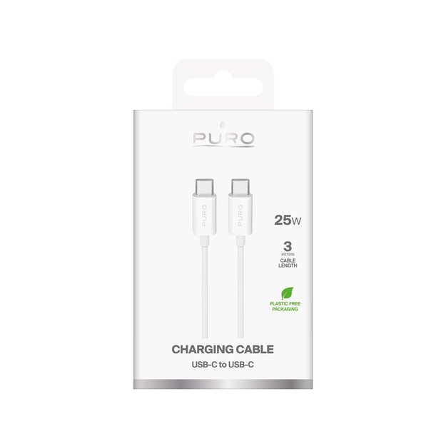 Puro TPE 25W USB-C - USB-C 3m Cable - White 1
