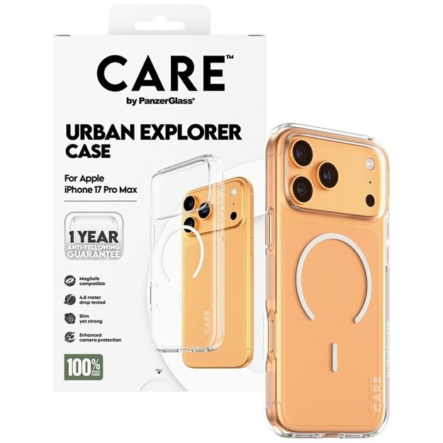 CARE by PanzerGlass Flagship Urban Explorer Case w. White MagSafe for iPhone 17 Pro Max - Transparent 3