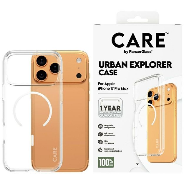 CARE by PanzerGlass Flagship Urban Explorer Case w. White MagSafe for iPhone 17 Pro Max - Transparent