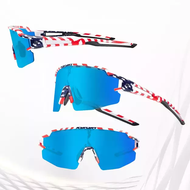 Rockbros Polarized Cycling Glasses with UV Protection and Corrective Insert Blue Lenses - USA Pattern - White 9