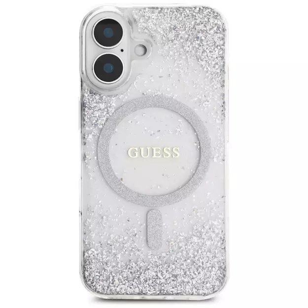 Guess HC Resin Bottom Glitter MagSafe case for iPhone 16 - silver 2
