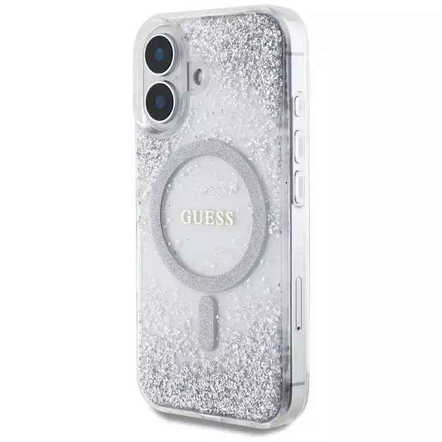 Guess HC Resin Bottom Glitter MagSafe case for iPhone 16 - silver 1