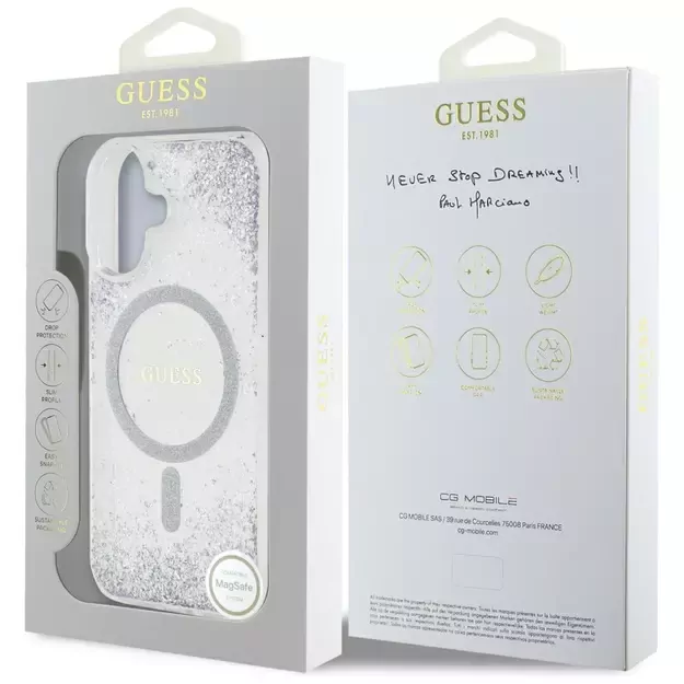 Guess HC Resin Bottom Glitter MagSafe case for iPhone 16 - silver 9