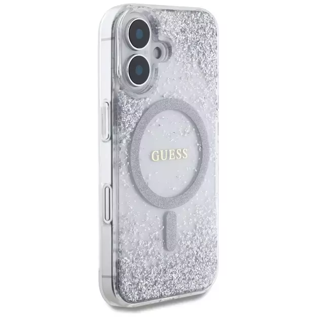 Guess HC Resin Bottom Glitter MagSafe case for iPhone 16 - silver 3