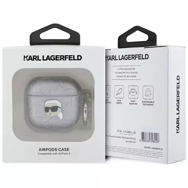 Karl Lagerfeld Monogram Karl Head case for AirPods 4 - silver 2