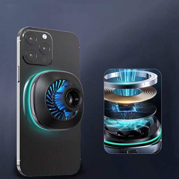 Wozinsky WCT5-6S2Y Car Holder with Qi/MagSafe 15W Wireless Charger and Air Vent Fan - Black 3