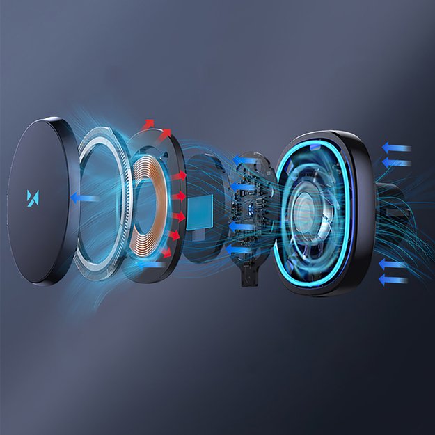 Wozinsky WCT5-6S2Y Car Holder with Qi/MagSafe 15W Wireless Charger and Air Vent Fan - Black 7