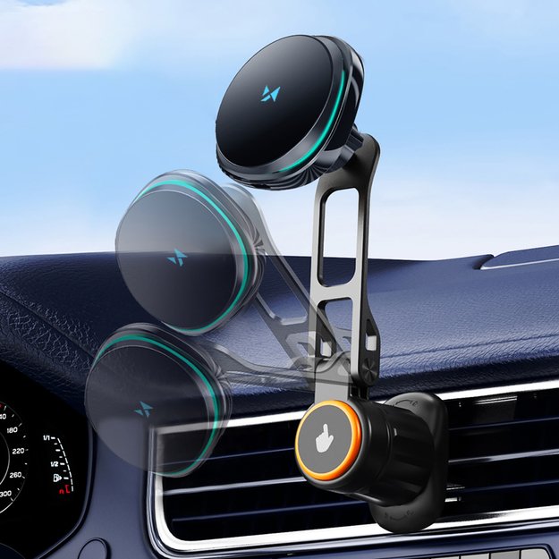 Wozinsky WCT5-6S2Y Car Holder with Qi/MagSafe 15W Wireless Charger and Air Vent Fan - Black 5