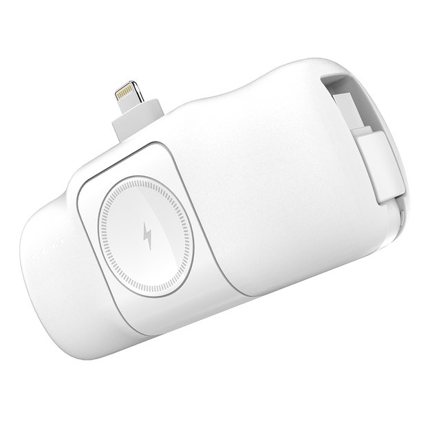 Wozinsky WF16-YLS 5000mAh 15W Lightning Mini Power Bank with Built-in USB-C Cable and Apple Watch Charger - White 2
