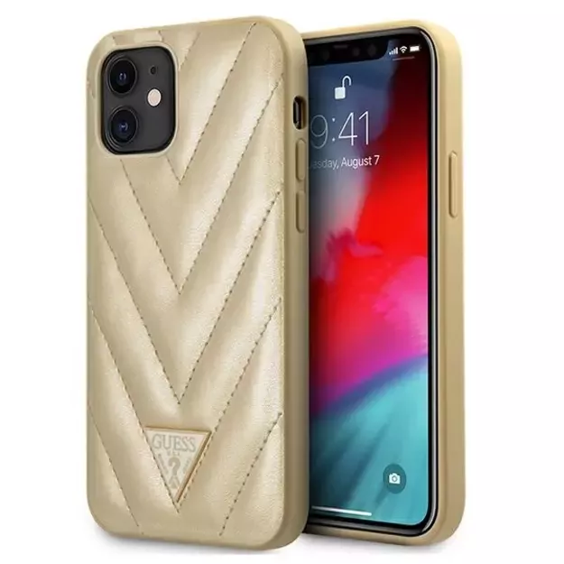Guess GUHCP12SPUVQTMLBE iPhone 12 mini 5.4&quot  gold/gold hardcase V-Quilted Collection