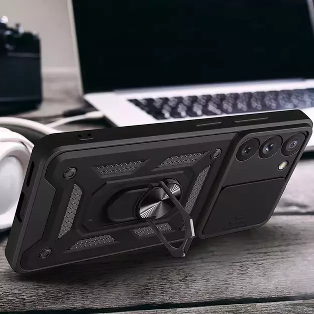 Hybrid Armor Camshield case for Samsung Galaxy S23 armored case with camera cover black 13