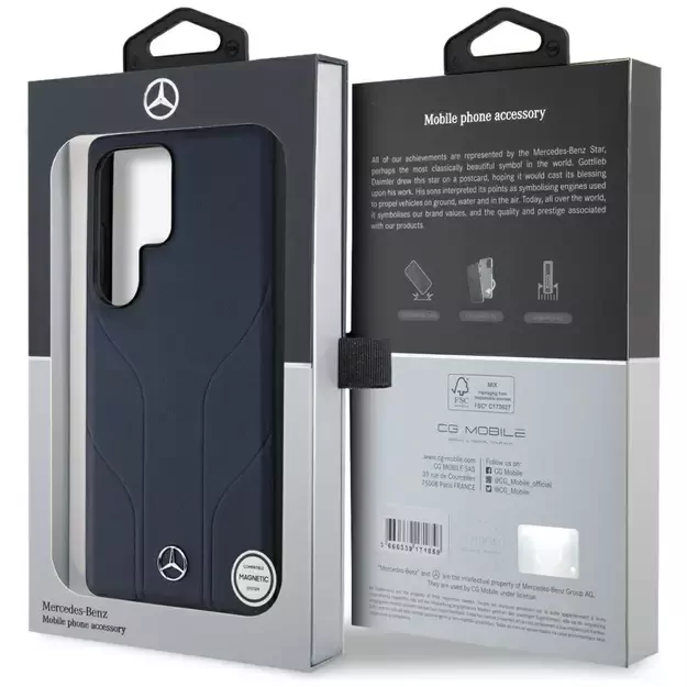 Mercedes Leather Debossed Lines MagSafe Case for Samsung Galaxy S25 Ultra - Blue 11