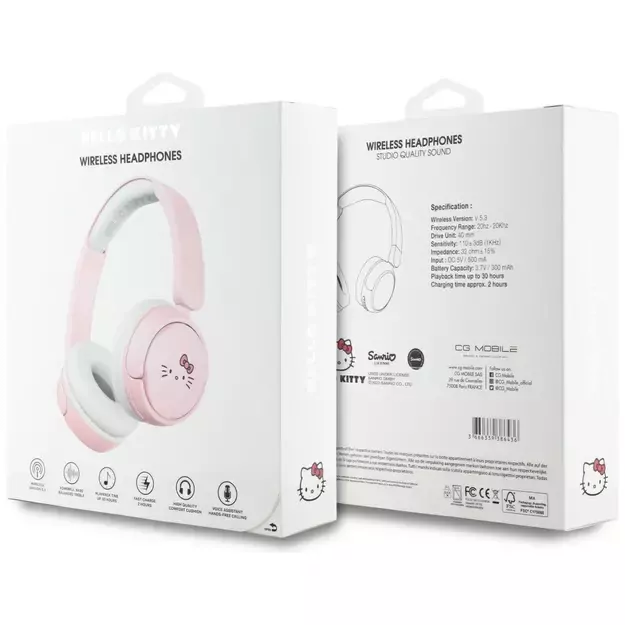 Hello Kitty Face Logo Bluetooth On-Ear Headphones - Pink 4